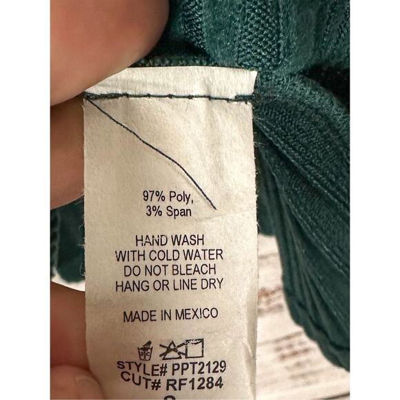 NEW Perfect Peach Women's Long Sleeve High Neck Rib Detail Sweater Green Small - Picture 9 of 12